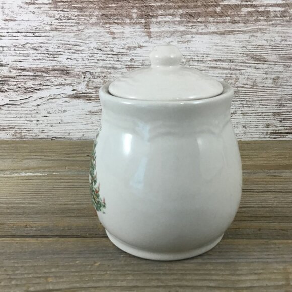 Christmas Tree Stoneware Sugar Bowl With Lid 4.25" Tall Made In China - Picture 4 of 8